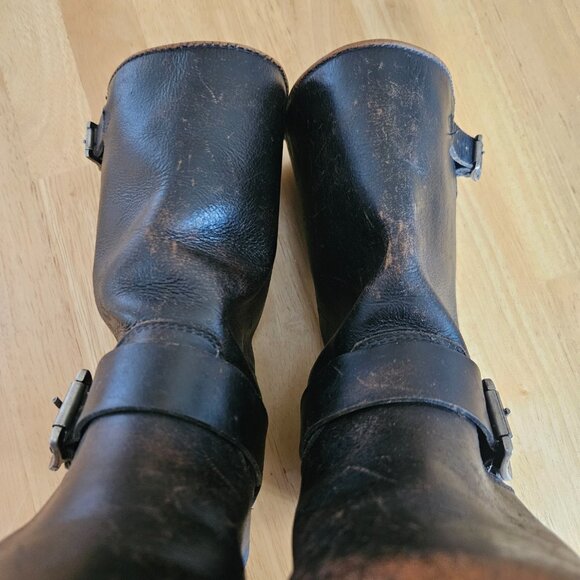 Frye Veronica Black Leather Combat & Moto Boots like new wear 1 time - Picture 4 of 13